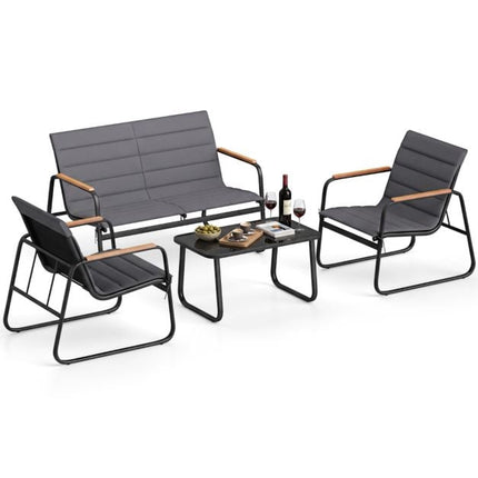 4-Piece Patio Conversation Set, Grey Cushions, Metal Frame
