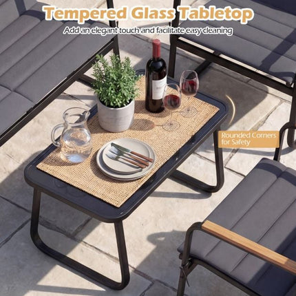 4-Piece Patio Conversation Set, Grey Cushions, Metal Frame