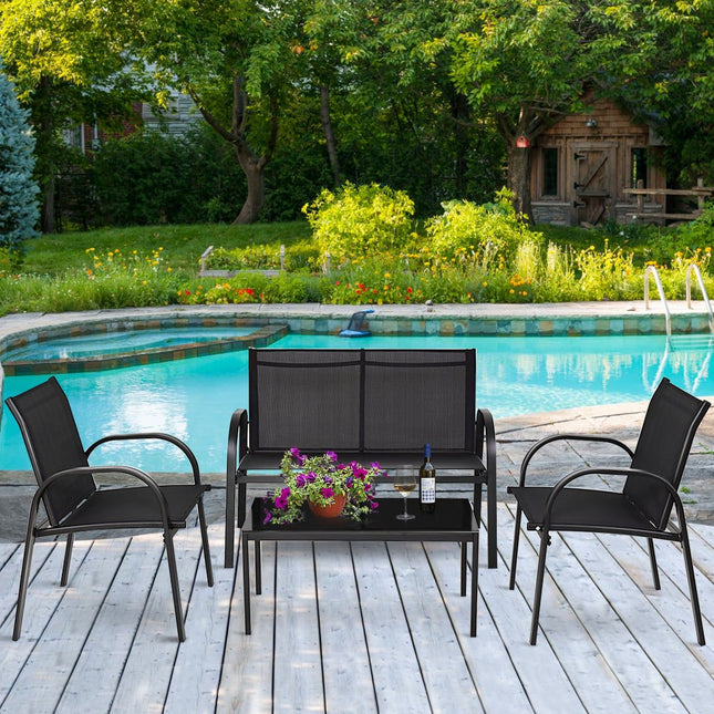 4-teiliges Terrassenmöbel-Set, Schwarz, atmungsaktiver Stoff