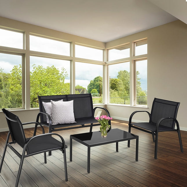 4-teiliges Terrassenmöbel-Set, Schwarz, atmungsaktiver Stoff