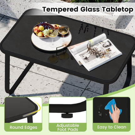 4-teiliges Terrassenmöbel-Set, Schaukelstühle, Glastisch, Schwarz