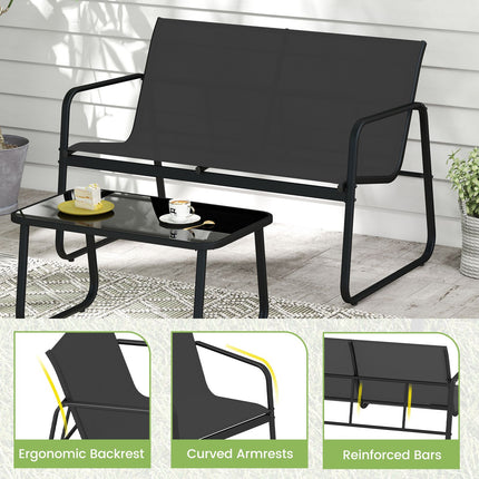 4-teiliges Terrassenmöbel-Set, Schaukelstühle, Glastisch, Schwarz