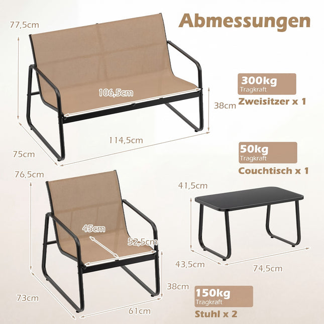 4-delige terrasset met glazen salontafel