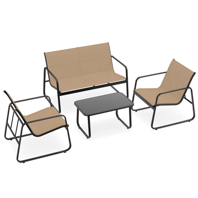 4-delige terrasset met glazen salontafel