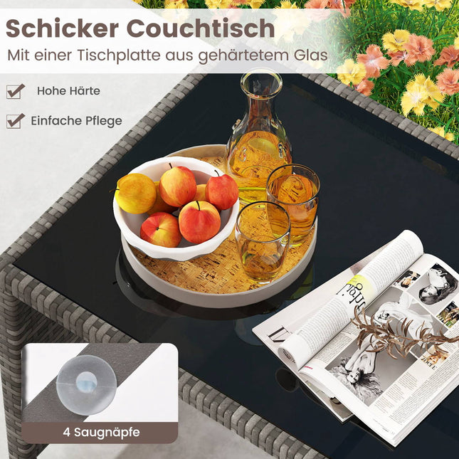 4-teilige Terrassenmöbelgarnitur mit Rattanstühlen und Tisch