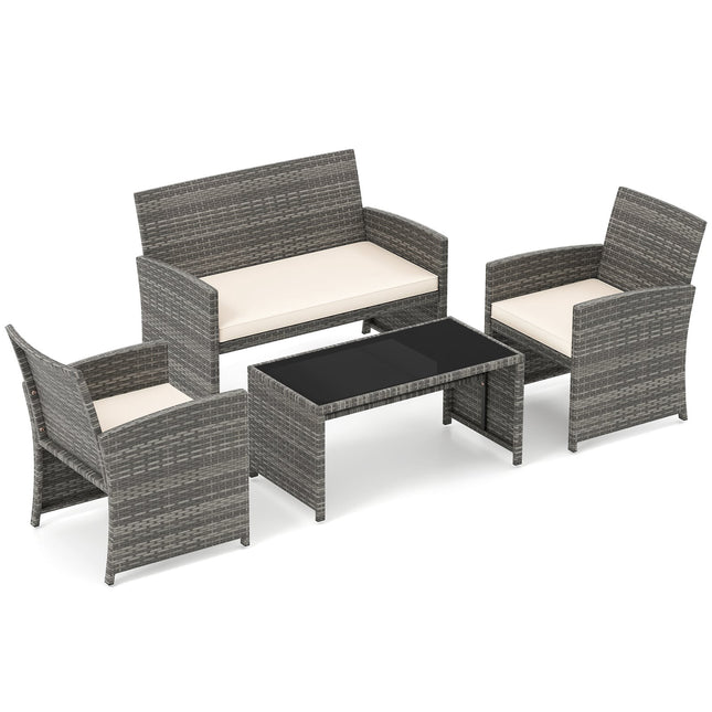 4-teilige Terrassenmöbelgarnitur mit Rattanstühlen und Tisch