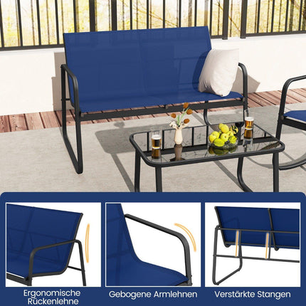 4-teiliges Gartenmöbel-Set mit Schaukelstühlen, Blau