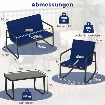 4-teiliges Gartenmöbel-Set mit Schaukelstühlen, Blau