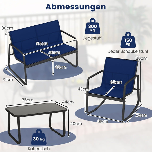 4-teiliges Gartenmöbel-Set mit Schaukelstühlen, Blau