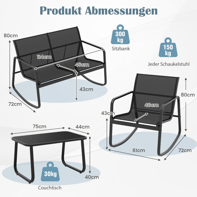 4-teiliges Gartenmöbel-Set mit Schaukelstühlen