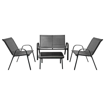 4-Piece Patio Set – Metal Frame, Fabric Seats, Glass Table