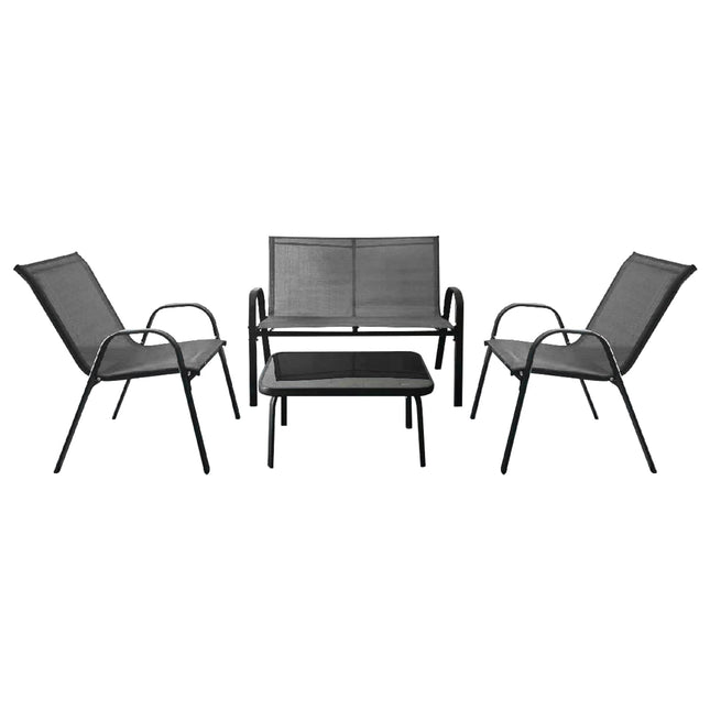 4-teiliges Terrassenset – Metallrahmen, Stoffsitze, Glastisch