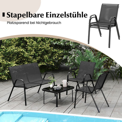4-Piece Patio Set – Metal Frame, Fabric Seats, Glass Table