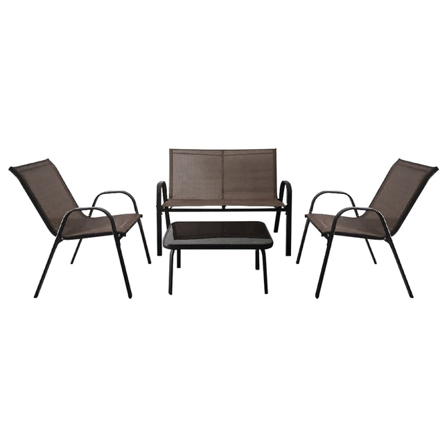 4-teiliges Terrassenmöbelset mit Metallrahmen & Glastisch