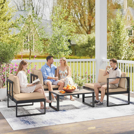 4-Piece Patio Sofa Set with Cushions and Table