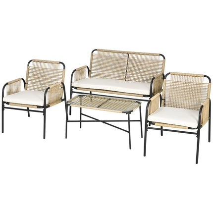 Gartenmöbel aus Polyrattan, Sofa, Stühle & Tisch, gelb