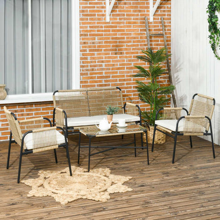 Gartenmöbel aus Polyrattan, Sofa, Stühle & Tisch, gelb
