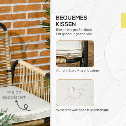 Gartenmöbel aus Polyrattan, Sofa, Stühle & Tisch, gelb