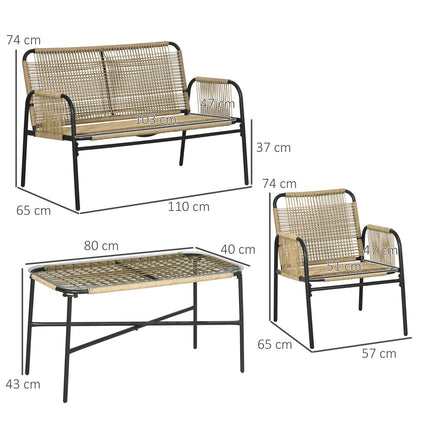 Gartenmöbel aus Polyrattan, Sofa, Stühle & Tisch, gelb