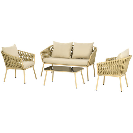 Rattan garden set - sofa, armchairs, table, cushions
