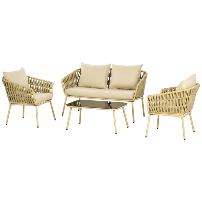 Rattan-Gartenset – Sofa, Sessel, Tisch, Kissen