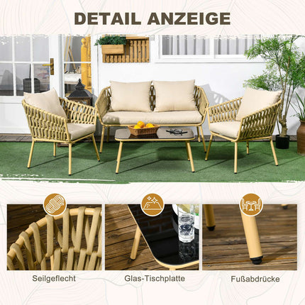 Rattan garden set - sofa, armchairs, table, cushions