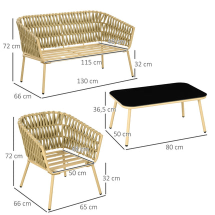 Rattan garden set - sofa, armchairs, table, cushions