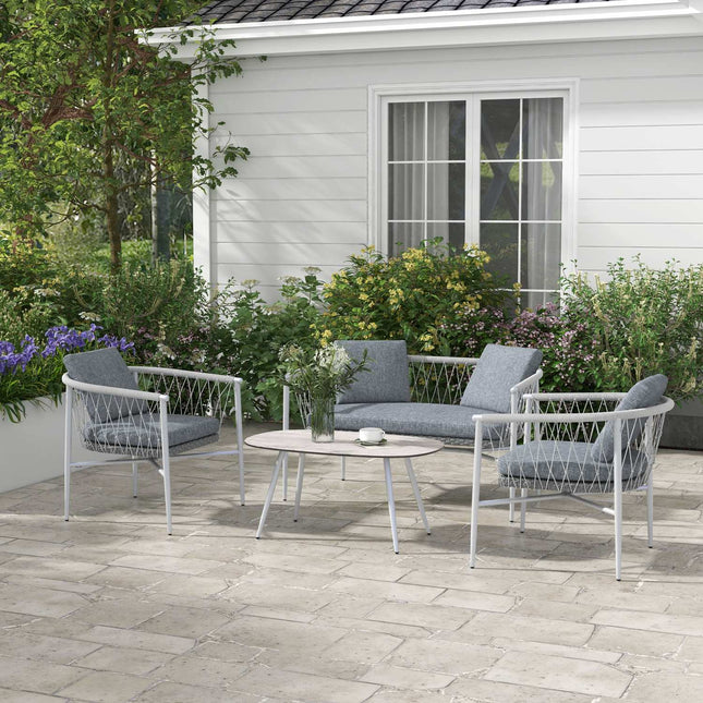 Rattan-Gartenmöbel, 4-teilig, graue Kissen