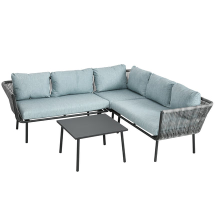 Rattan-Gartenmöbel mit Kissen, grau - 4-teilig