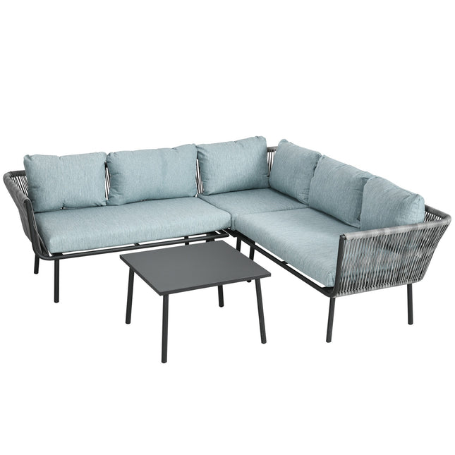 Rattan-Gartenmöbel mit Kissen, grau - 4-teilig