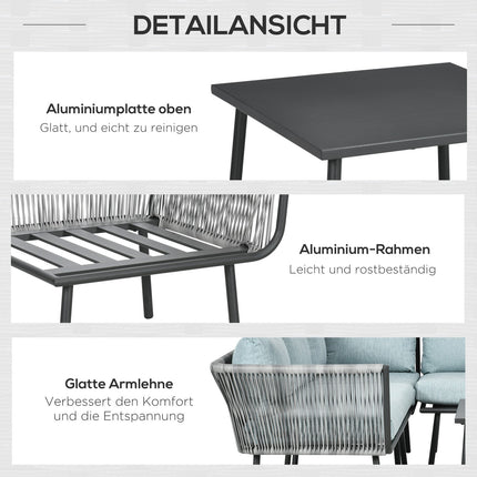 Rattan-Gartenmöbel mit Kissen, grau - 4-teilig