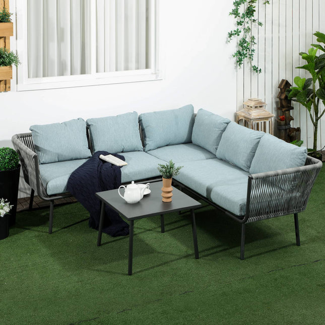 Rattan-Gartenmöbel mit Kissen, grau - 4-teilig