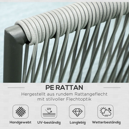 Rattan-Gartenmöbel mit Kissen, grau - 4-teilig