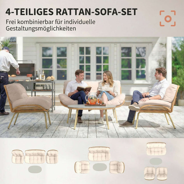 4-teiliges Rattan Gartenmöbelset mit Kissen