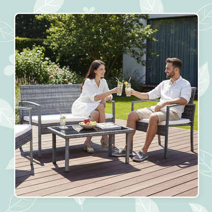 4-teiliges Rattan Gartenmöbel-Set mit Kissen