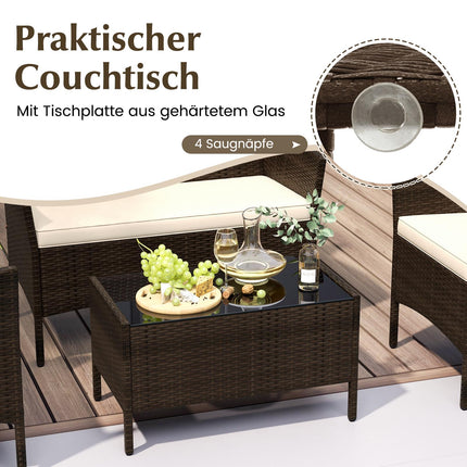 4-teiliges Rattan-Gartenset mit Kissen