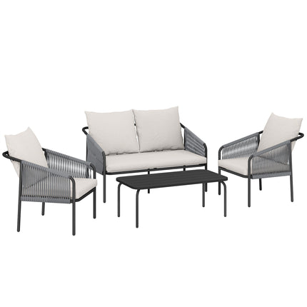 4-Piece Rattan Lounge Set with Cushions and Table