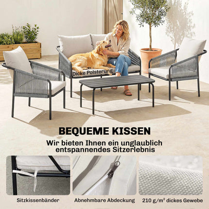 4-Piece Rattan Lounge Set with Cushions and Table