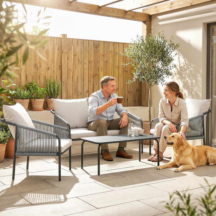 4-Piece Rattan Lounge Set with Cushions and Table