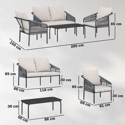 4-Piece Rattan Lounge Set with Cushions and Table
