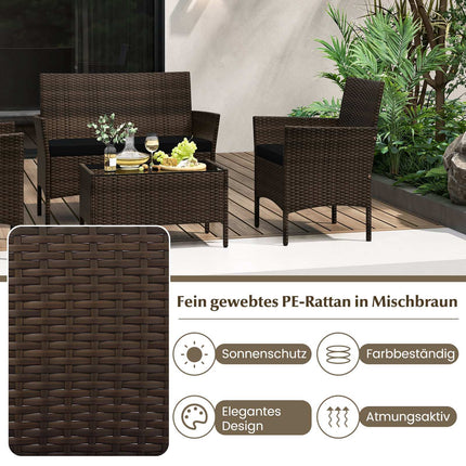 4-teiliges Rattan-Gartenmöbel-Set mit Kissen