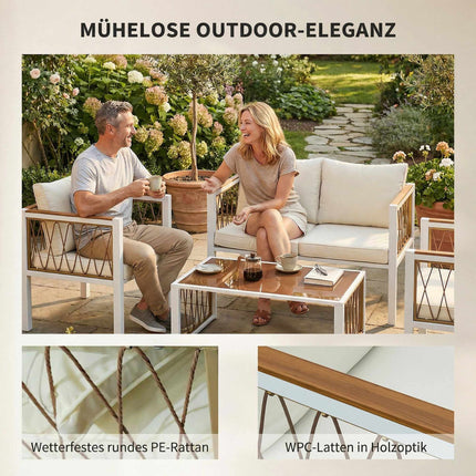 4-Piece Rattan Outdoor Lounge Set with Cushions