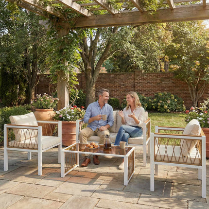 4-Piece Rattan Outdoor Lounge Set with Cushions