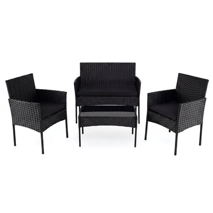 4-Piece Rattan Patio Furniture Set, Cushions, Black