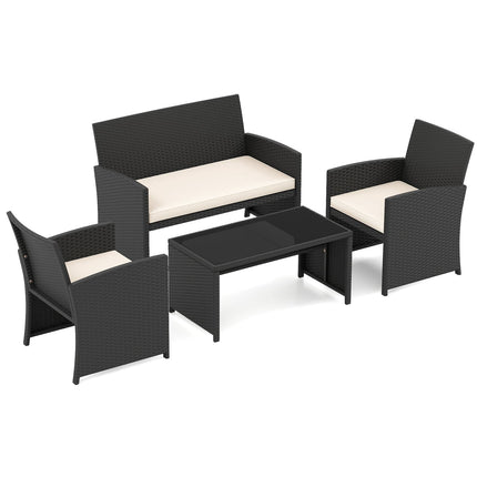 4-Piece Rattan Patio Set with Glass Coffee Table
