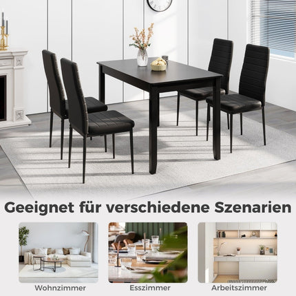 4er-Set Esszimmerstühle, Kunstleder, ohne Armlehnen, Schwarz