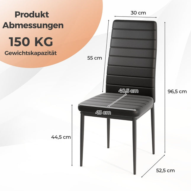 4er-Set Esszimmerstühle, Kunstleder, ohne Armlehnen, Schwarz