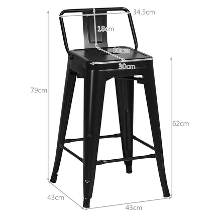 4er-Set stapelbare Metall-Barhocker, 62 cm Sitzhöhe