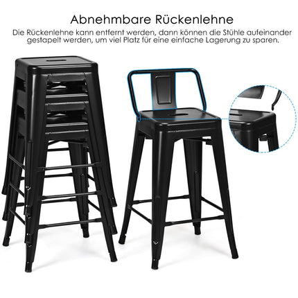 4er-Set stapelbare Metall-Barhocker, 62 cm Sitzhöhe