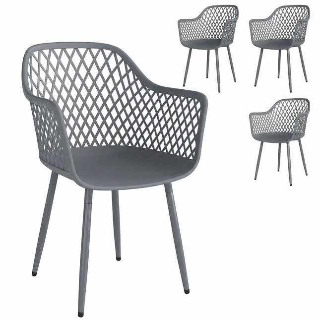 4-Piece UV-Resistant Dark Grey Plastic Garden Chairs Set